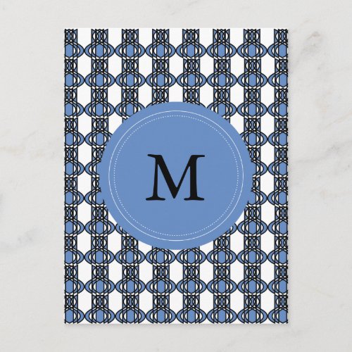 Mod Retro Monogram Blue Abstract Scarab Pattern Postcard