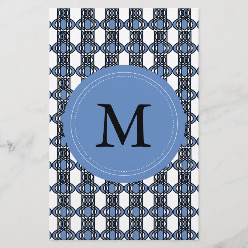 Mod Retro Monogram Blue Abstract Scarab Pattern Stationery