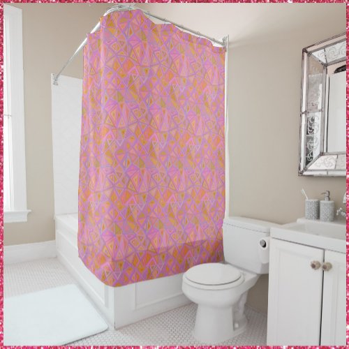 Mod Retro Pink Purple and Yellow Geometric  Shower Curtain