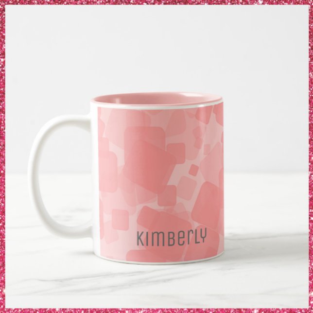 Mod Retro Pink Squares Geometric Pattern Two-Tone Coffee Mug (Creator Uploaded)