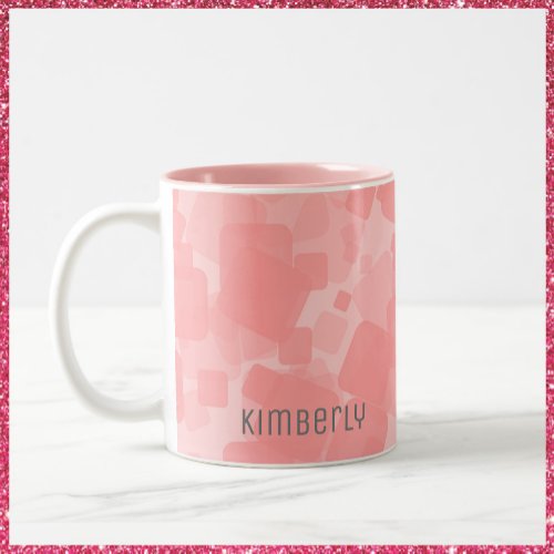 Mod Retro Pink Squares Pattern Two_Tone Coffee Mug