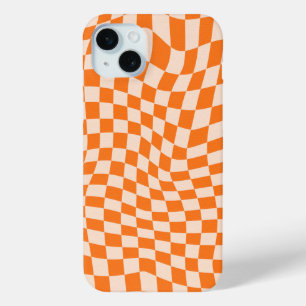 Mod Retro Psychedelic Orange checkered Pattern iPhone 15 Plus Case