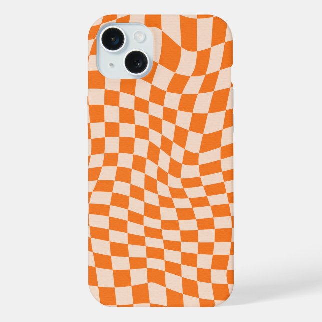 Mod Retro Psychedelic Orange checkered Pattern Iphone Case (Back)