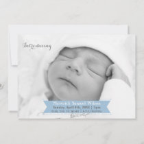 Mod Ribbon Blue New Baby photo Announcement