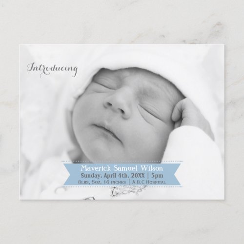 Mod Ribbon Blue New Baby photo Announcement