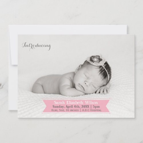 Mod Ribbon Pink New Baby photo Announcement