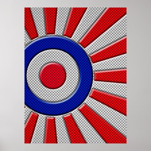 Mod Roundel Asian Sunburst in Carbon Fiber Style Poster