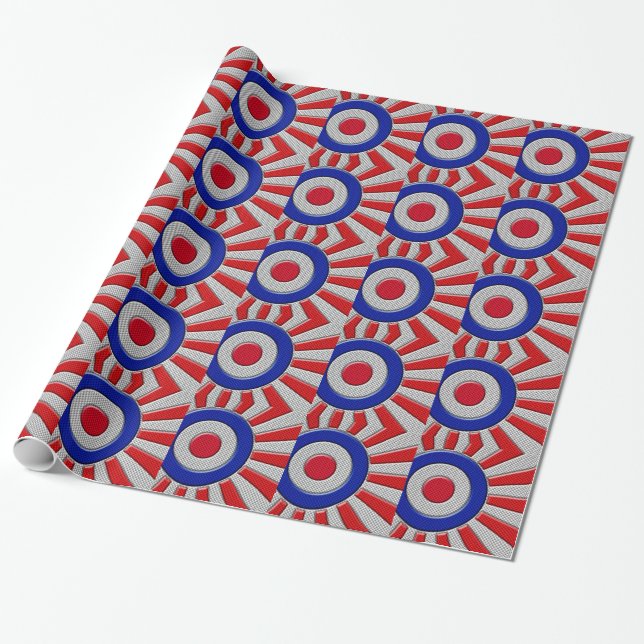 Mod Roundel Asian Sunburst in Carbon Fiber Style Wrapping Paper (Unrolled)