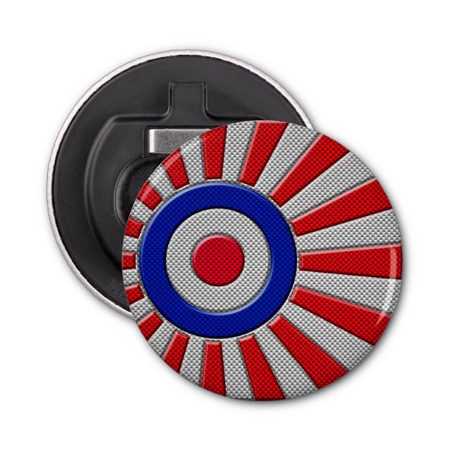 Mod Roundel Sunburst Carbon Fiber Style Bottle Opener (Front)