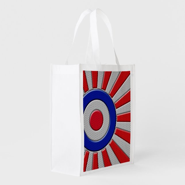 Mod Roundel Sunburst Carbon Fiber Style Grocery Bag (Back Side)
