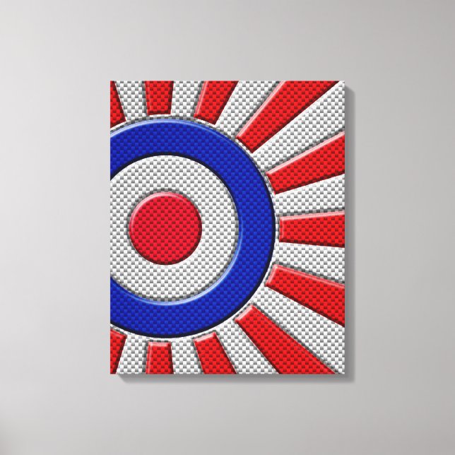 Mod Roundel Sunburst Design in Carbon Fiber Style Canvas Print (Front)