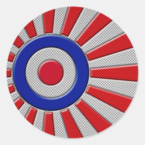 Mod Roundel Sunburst Design in Carbon Fiber Style Classic Round Sticker