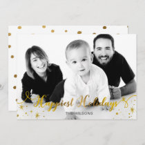 Mod Script Handwritten Gold Photo Holiday Card