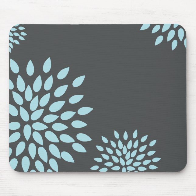 Mod Sky Blue Flower on Gray Background Mouse Pad (Front)