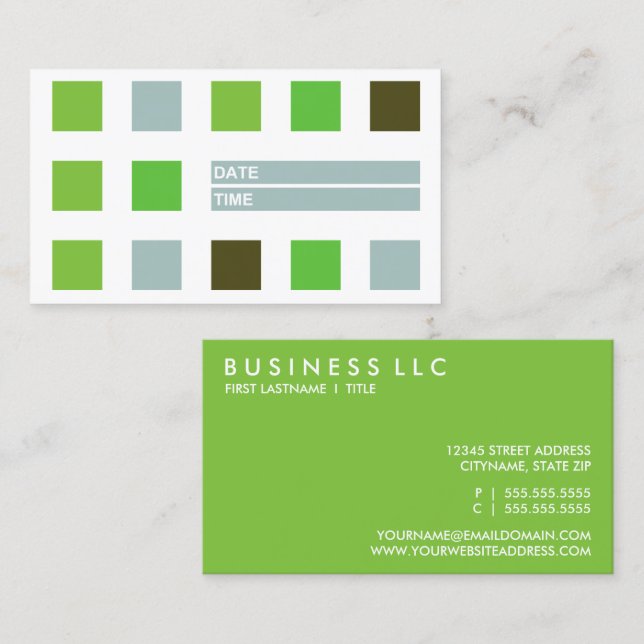 mod squares appointment card (green) (Front/Back)