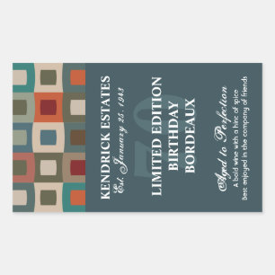 Mod Squares Birthday Wine - Blue (750ml) Rectangular Sticker