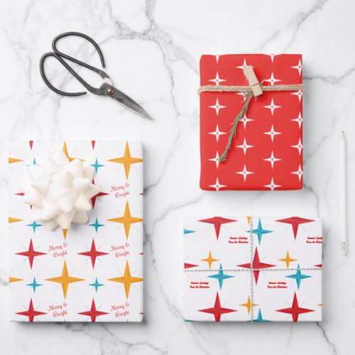 Mod Stars Christmas Retro Mid_Century Modern Wrapping Paper Sheets