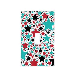Mod Stars & Polka Dots in Retro Aqua, Red & Black Light Switch Cover