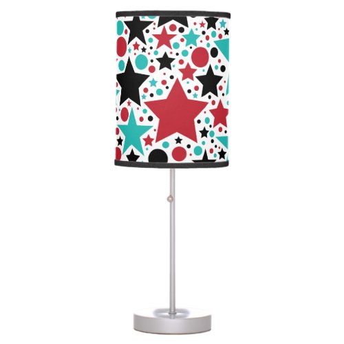 Mod Stars  Polka Dots in Retro Aqua Red  Black  Table Lamp