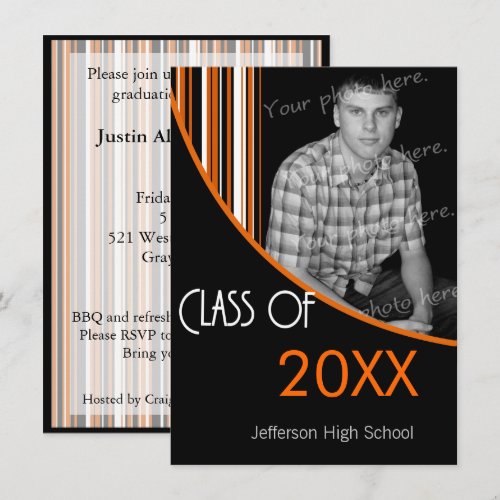 Mod Stripes Graduation Party Invite Orange &amp; Black