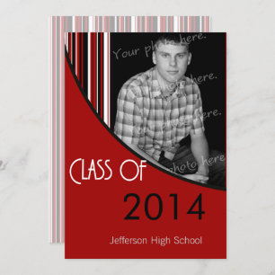 Mod Stripes Graduation Party Invite  red & black