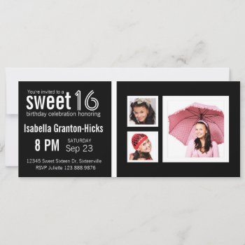 Mod Sweet 16 Birthday Party With 3 Photos Invitation by PartyHearty at Zazzle