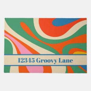 Mod Swirl Groovy Retro Trippy Abstract Address Doormat