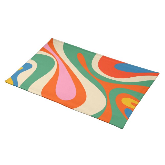 Mod Swirl Retro Trippy Colorful Abstract Pattern Cloth Placemat (On Table)