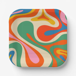 Mod Swirl Retro Trippy Colorful Abstract Pattern  Paper Plates