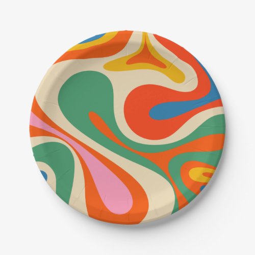 Mod Swirl Retro Trippy Colorful Abstract Pattern Paper Plates