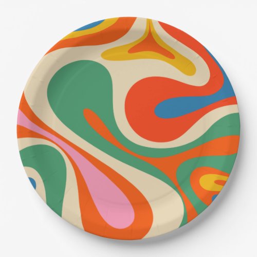 Mod Swirl Retro Trippy Colorful Abstract Pattern  Paper Plates