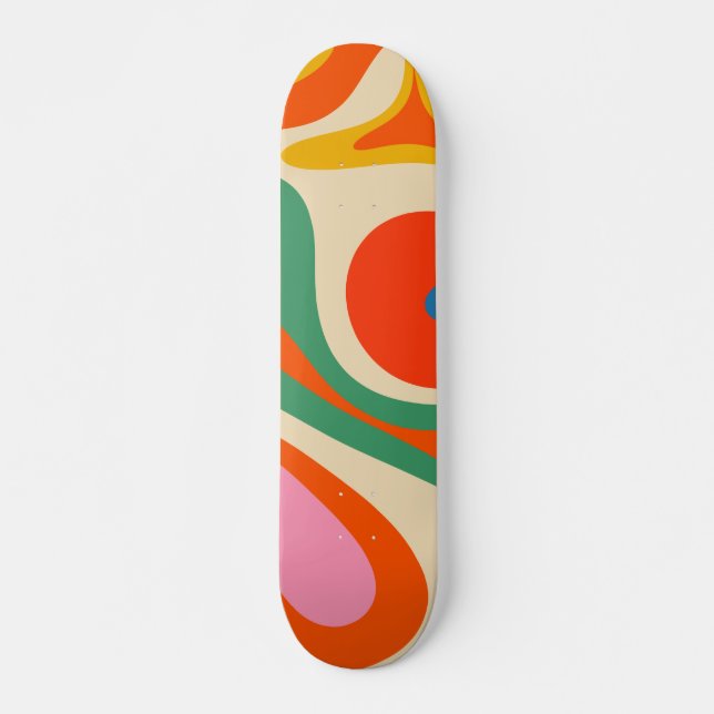 Mod Swirl Retro Trippy Colorful Abstract Pattern Skateboard (Front)