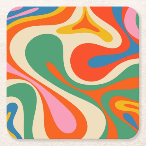 Mod Swirl Retro Trippy Colorful Abstract Pattern  Square Paper Coaster