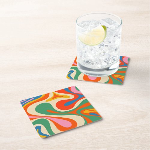 Mod Swirl Retro Trippy Colorful Abstract Pattern Square Paper Coaster