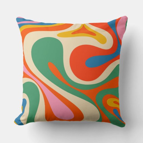Mod Swirl Retro Trippy Colorful Abstract Pattern Throw Pillow