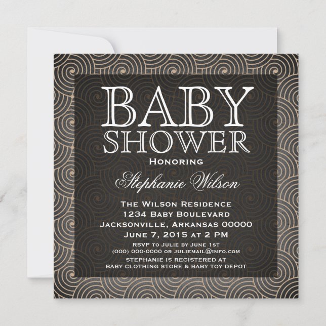 Mod Swirls Baby Shower Invite, Beige Invitation (Front)