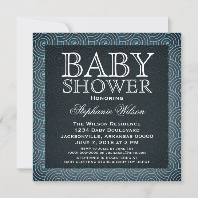 Mod Swirls Baby Shower Invite, Blue Invitation (Front)