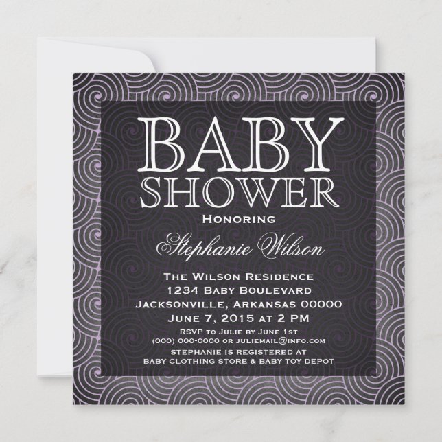 Mod Swirls Baby Shower Invite, Lilac Invitation (Front)