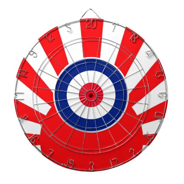 MOD Target Roundel on Burst Japan Dartboard With Darts (Front)