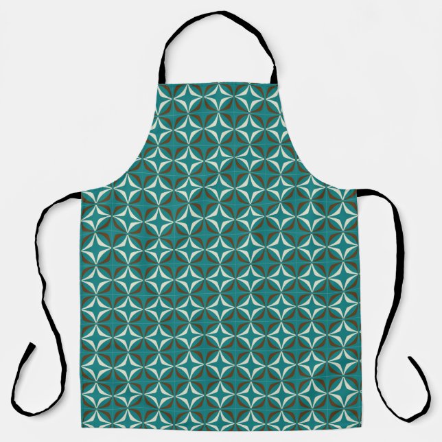 Mod Teal, Brown, White Tile Seamless pattern Apron (Front)