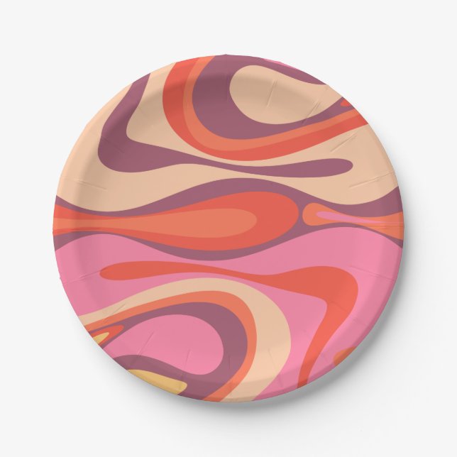 Mod Thang Trippy Retro Modern Abstract Pattern Paper Plates (Front)
