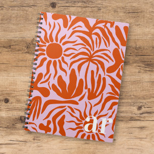 Mod Tropical Boho Pink + Orange Pattern Monogram Notebook