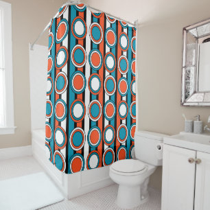 mod Turquoise orange black circle stripes pattern Shower Curtain