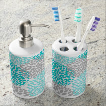 Mod Turquoise Teal Gray Floral Dahlias bath decor Bathroom Set Mod Turquoise Teal Gray Floral Dahlias bath decor Bathroom Set