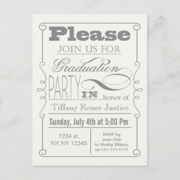Mod Typography Graduation party  Iinvitations Invitation Postcard