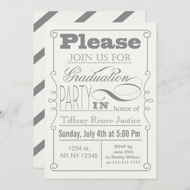 Mod Typography Graduation party Invitation (Front/Back)