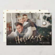 Mod Typography Rose Gold Personalized Photo Holiday Card