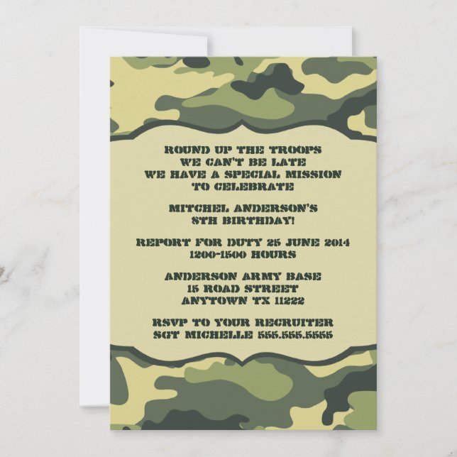 MOD Updated Army Camo Birthday Party invitation (Front)