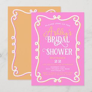 Mod Wavy Doodle Pink Orange Bridal Shower Invitation