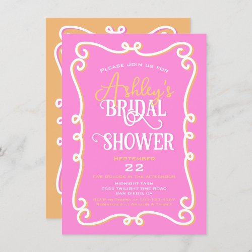 Mod Wavy Doodle Pink Orange Bridal Shower Invitation